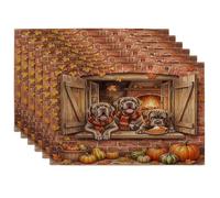 Fall Neopolitan Lot de 6 sets de table motif chien mastiff - 30,5 x 45,7 cm - Motif imprimé de ferme d'automne - Pour salle à manger, fête de campagne rustique
