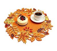 Fall Place Mats - 14 inch Maple Leaves Washable Thanksgiving Decor | Round Place Mats Dining Table Decor for Plate Bowl Dish Cup Mug Home Office Indoor Outdoor Party