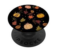 Fall Pumpkin - Autumn Leaves & Gingham Pumpkin Cozy Seasonal PopSockets PopGrip Adhésif