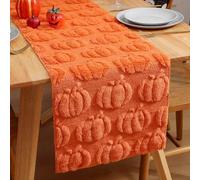 Fall Pumpkin Table Runner, Cute Fall Table Runners, Orange Faux Fur Soft Tablerunner for Thanksgiving Autumn Harvest Kitchen Home Decor