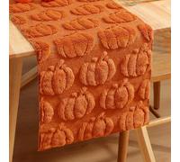 Fall Pumpkin Table Runner, Cute Fall Table Runners, Orange Faux Fur Soft Tablerunner for Thanksgiving Autumn Harvest Kitchen Home Decor