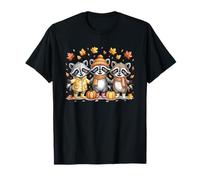 Fall Raccoon Autumn Pumpkins and Woodland Leaves T-Shirt