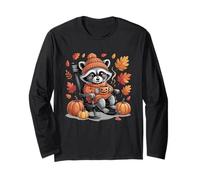 Fall Raccoon Halloween Pumpkin Cozy Autumn Harvest Manche Longue