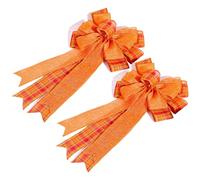 Fall Tree Topper, Autumn Harvest Orange Bows, 2-Piece Craft Decoration Supplies, 9.84x1.38x18.9 Inches, Ideal for Holiday, Kitchen, Farmhouse, Wall, Indoor, Outdoor, Home, Autumn Celebration Use