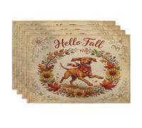 Fall Vizsla Lot de 4 sets de table en forme de chien 30,5 x 45,7 cm, mignons et vintage pour salle à manger, vacances d'automne, décoration de cuisine
