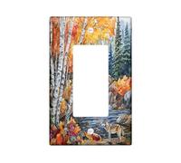 Fall Wolf Plaque décorative pour interrupteur à bascule simple, cascade de forêt d'automne pour cuisine, salle de bain, décoration d'animal