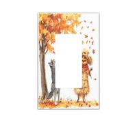 Fall Wolf Plaque décorative pour interrupteur à bascule unique, épouvantail d'automne, feuille d'arbre pour cuisine, salle de bain, décoration d'interrupteur d'animaux