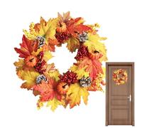 Fall Wreath, Artificial Autumn Wreath, Thanksgiving Wreath, Fall Wreath Décor, 17.7-inches Berry Maple Leaves Pumpkin Wreath for Holiday, Fall Wreaths for Front Door, Autumn Décor for Thanksgiving
