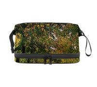 Fallen Leaves in The Park Trousse à maquillage double couche pour femmes et filles, trousse de toilette de voyage, trousse de maquillage pratique avec compartiment à brosse, multicolore, 27x15x14