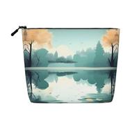 Fallen Leaves on a Tranquil Lake Trousse de maquillage polyvalente en faux chanvre - Organiseur de toilette de voyage, parfait pour un usage quotidien, les voyages d'affaires et plus encore., Noir ,