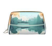 Fallen Leaves on a Tranquil Lake Trousse de maquillage portable en cuir pour cosmétiques, articles de toilette et essentiels quotidiens, blanc, Taille unique