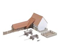 FALLER Bâtiment agricole avec accessoires Kit de maquette avec 138 pièces individuelles 125 x 57 x 53 mm I Accessoires de train miniature I Construction de trains miniatures