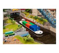 Faller Modèle réduit de bateau 131013 H0 – Bateau de transport fluvial avec conteneurs, Multicolore