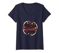 Falling for Speech Therapy - Cadeau sur Le thème de l'automne T-Shirt avec Col en V, Femme, Bleu Marine, L