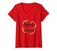 Falling for Speech Therapy - Cadeau sur Le thème de l'automne T-Shirt avec Col en V, Femme, Rouge, XXL