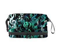 Falling Green Trousse de toilette double couche pour femme et fille Motif notes de musique et clés de musique Trousse de toilette de voyage avec compartiment à brosse, multicolore, 27x15x14