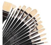 Falling in Art Natural Bristle Professional Paintbrush Set, 15PCS Long Handled Paint Brushes for Acrylic Painting, Oil Paint Brushes with Bamboo Storage Pouch