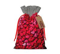 Falling Red Hearts Sac cadeau avec poignées et étiquette, parfait pour Noël, anniversaire, mariage ou cadeau quotidien - (S)