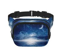 Falling Star Moon Sac banane carré double couche avec impression intégrale, tissu sergé durable, sac banane multi-poches pour sports de plein air, voyage