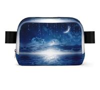 Falling Star Moon Sac banane carré tendance avec impression, tissu sergé résistant à l'eau, sac de poitrine ou sac ceinture, sangle réglable 65-120 cm pour homme et femme