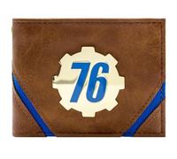 Fallout 76 Insigne en Métal Doré Vault-Tec à Emblème Cog Portefeuille Bi-Fold pour ID & Porte-Carte, Marron