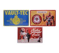 Fallout Lot de 3 plaques en tôle avec Vault Tec, Red Rocket, Nuka-Cola