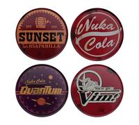 Fallout Lot de 4 dessous de verre en métal sous licence officielle Nuka Cola, Sunset Sarsaparilla, Vim et Nuka Cola Quantum - Cadeau pour les fans de Fallout