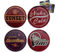 Fallout Lot de 4 dessous de verre en métal sous licence officielle Nuka Cola, Sunset Sarsaparilla, Vim et Nuka Cola Quantum - Cadeau pour les fans de Fallout