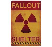 Fallout Shelter - Plaque en métal de style vintage, motif d'avertissement nucléaire, jaune et rouge, 20,3 x 30,5 cm, protection UV, montage mural