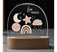 Fallover Cadeau Bébé Personnalisé avec Prénom & Date, Cadeau Naissance Garcon et Fille, Idee Cadeau de Nouveau né Bapteme, Veilleuse Bebe Naissance Original, Cadeau de Anniversaire Noël Baptêe