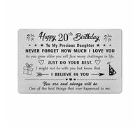 FALOGI Carte d'anniversaire 20 ans pour fille, cadeau d'anniversaire de 20 ans, carte portefeuille gravée en métal