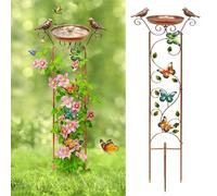 FaloStwer Bain d'oiseaux avec treillis pour plantes grimpantes - Bain d'oiseaux en métal - Pour extérieur - Jardin - Bain d'oiseaux haut avec fer antique amovible (couleur, papillon)