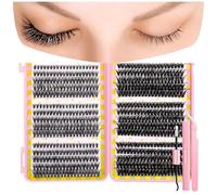 False Eyelashes Lash Clusters Kit C Curl Soft Fluffy Thick Novice Mixed Segmented Individual DIY Beauty Decoration Lashes with Thin Band Cluster Eyelash Extensions Kit with Glue Tweezers (D30-D50)