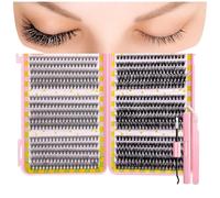False Eyelashes Lash Clusters Kit C Curl Soft Fluffy Thick Novice Mixed Segmented Individual DIY Beauty Decoration Lashes with Thin Band Cluster Eyelash Extensions Kit with Glue Tweezers (D20-D40)