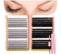 False Eyelashes Lash Clusters Kit C Curl Soft Fluffy Thick Novice Mixed Segmented Individual DIY Beauty Decoration Lashes with Thin Band Cluster Eyelash Extensions Kit with Glue Tweezers (D20-D80)