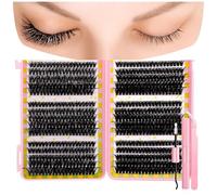 False Eyelashes Lash Clusters Kit C Curl Soft Fluffy Thick Novice Mixed Segmented Individual DIY Beauty Decoration Lashes with Thin Band Cluster Eyelash Extensions Kit with Glue Tweezers (D50-D60)