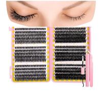 False Eyelashes Lash Clusters Kit C Curl Soft Fluffy Thick Novice Mixed Segmented Individual DIY Beauty Decoration Lashes with Thin Band Cluster Eyelash Extensions Kit with Glue Tweezers (D40-D60)