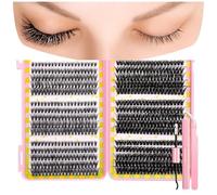 False Eyelashes Lash Clusters Kit C Curl Soft Fluffy Thick Novice Mixed Segmented Individual DIY Beauty Decoration Lashes with Thin Band Cluster Eyelash Extensions Kit with Glue Tweezers (D30-D40)
