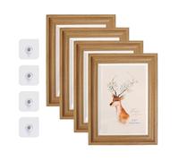FALSKT 4 Pièces Cadre Photo pour Photos de 13 x 18 cm, Photo Frame Plusieurs Méthodes de Placement avec 4 Crochets, Décoration Murale Plexiglas Cadre pour Puzzle (Acajou)