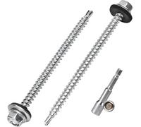 FALSKT 50 Pièces Vis Autoforeuse Metal avec Rondelle d'étanchéité 4,8 x 80 mm Vis Autoperceuse à Tête Hexagonale avec Douille Magnétique pour Metal Bac Acier Toiture