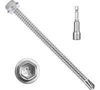 FALSKT 50 Pièces Vis Autoforeuse Metal avec Rondelle d'étanchéité 6,3 x 100 mm Vis Autoforeuse Inox 410 pour Metal, Bac Acier, Toiture avec 1 Douilles Hexagonales