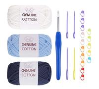FALSKT Lot de 3 pelotes de fil à crochet facile pour débutants - 50 g - Fil épais pour crochet en coton amigurumi - Laine épaisse pour tricot et travaux manuels - Aiguilles en plastique et marqueurs