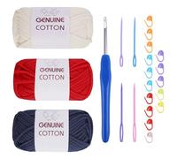 FALSKT Lot de 3 pelotes de fil à crochet facile pour débutants - 50 g - Fil épais pour crochet en coton amigurumi - Laine épaisse pour tricot et travaux manuels - Aiguilles en plastique et marqueurs