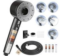 FALSKT Pommeau de Douche Anti Calcaire pommeau de douche haute pression avec 5 Modes de Jet Pommeau de Duche Economie Deau avec Tuyau Douche 2M Douchette avec 4 filtre douche,Support de Douche,Brosse