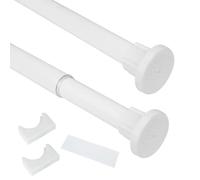 FALSKT Tringle Rideau sans Percage 110-200 cm, Φ 25 mm Tringle Rideau Extensible Barre Rideau Douche et Barre telescopique pour salle de bain, fenêtre, penderie, Tringle à Rideaux en Inox, Blanc