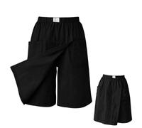 Falso Faldashort Casual Para Mujer Con Cintura Elástica y Diseño Cruzado | Largo Hasta la Rodilla, Cintura Alta, Pierna Ancha y Bolsillos (Black,M)