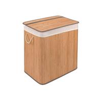 hjh LIVING Panier à linge 2 compartiments FALSTER XL B, 100 L, collecteur de linge avec couvercle, boîte à linge en bambou avec poignées, fonction pliable pratique, brun