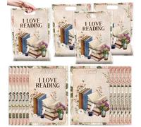 Falueqg Décorations de fête sur le thème du livre - Lot de 50 sacs à friandises en vrac réutilisables sur le thème du livre avec poignée, sacs surprises pour bonbons