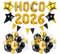 Falueqg Ensemble de ballons de décoration de retour à la maison - Bannière de ballons Hoco noirs et dorés pour décorations de fête Homecomimg, fournitures de fête pour la rentrée scolaire