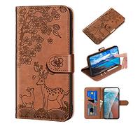 FALUWONRU Coque pour iPhone 12/12 Pro Flip Case Cover,Motif de cerf Sika en Relief étui Portefeuille en Cuir PU+TPU Housse avec Antichoc Fonction Stand Fentes Cartes,Fermeture magnétique,Marron